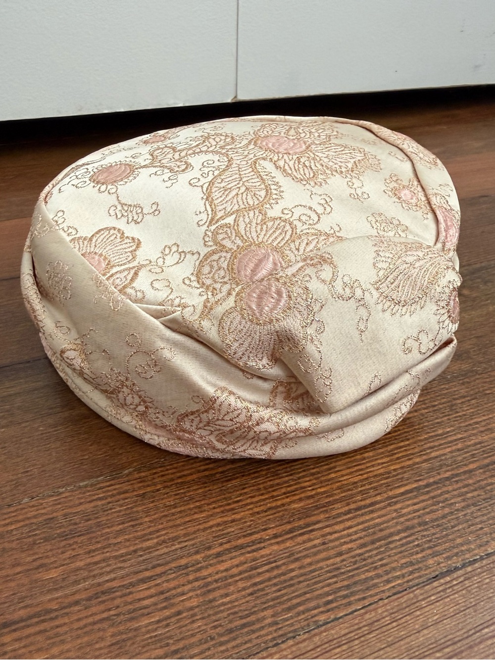 Vintage Cream Pink Brocade Pillbox Hat